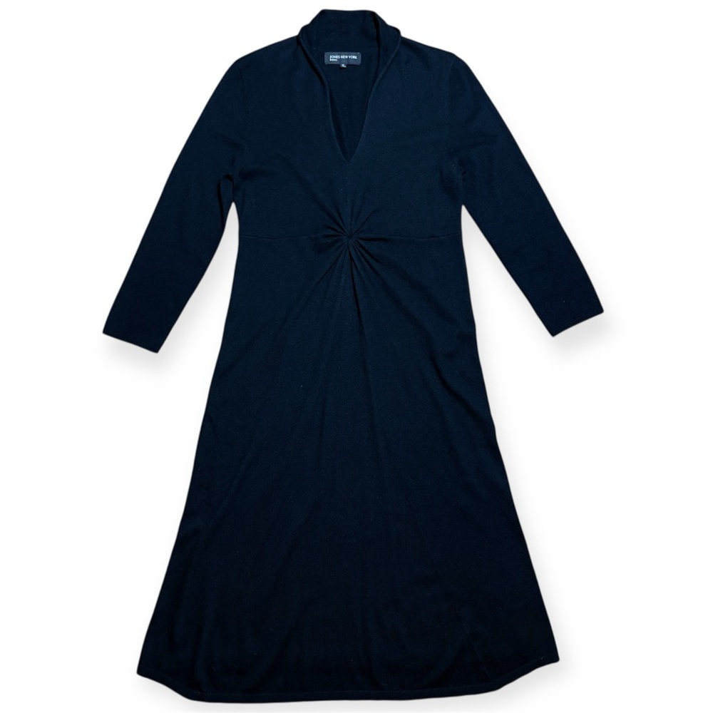 Jones New York Viscose/Angora/Cashmere V-Neck Knotted Sweater Dress Black Sz M